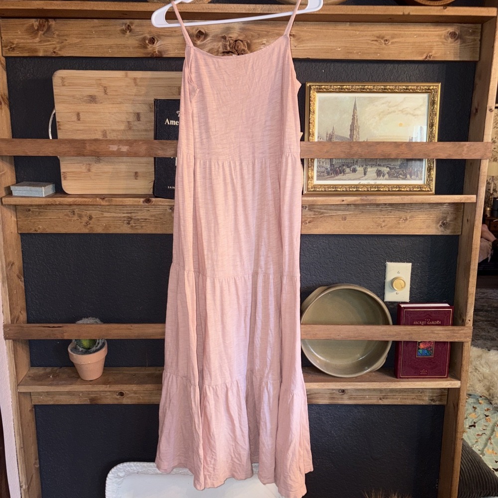 GAP XS Petite 100% Cotton Ballet Pink Tiered Boho Cottagecore Ruffle Tank Dress